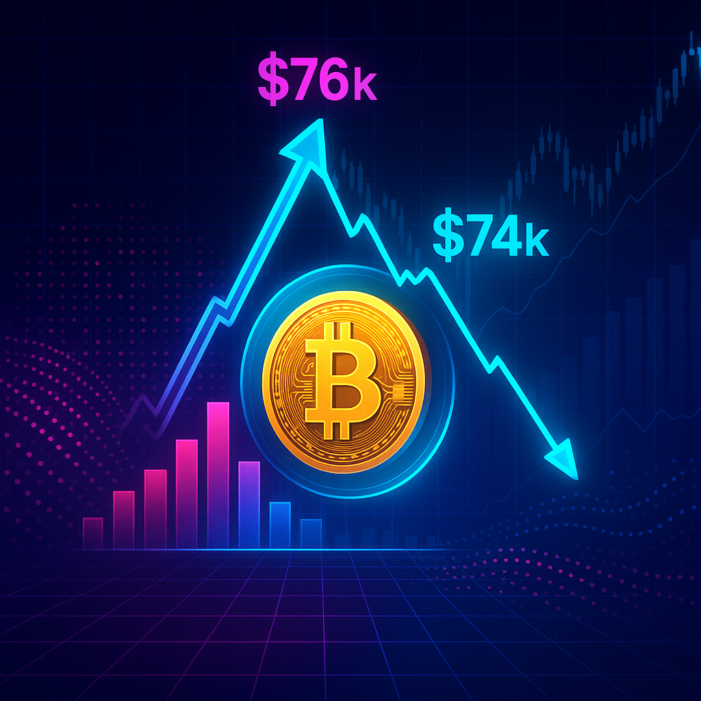 Bitcoin Surges Past $76K, Retreats to $74K Support Level